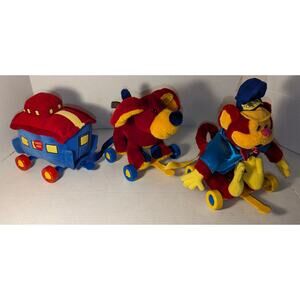 Vintage 2002 Choo Choo LaRoo 3pc Conductor Caboose Puppy Plush Train Pull Toy